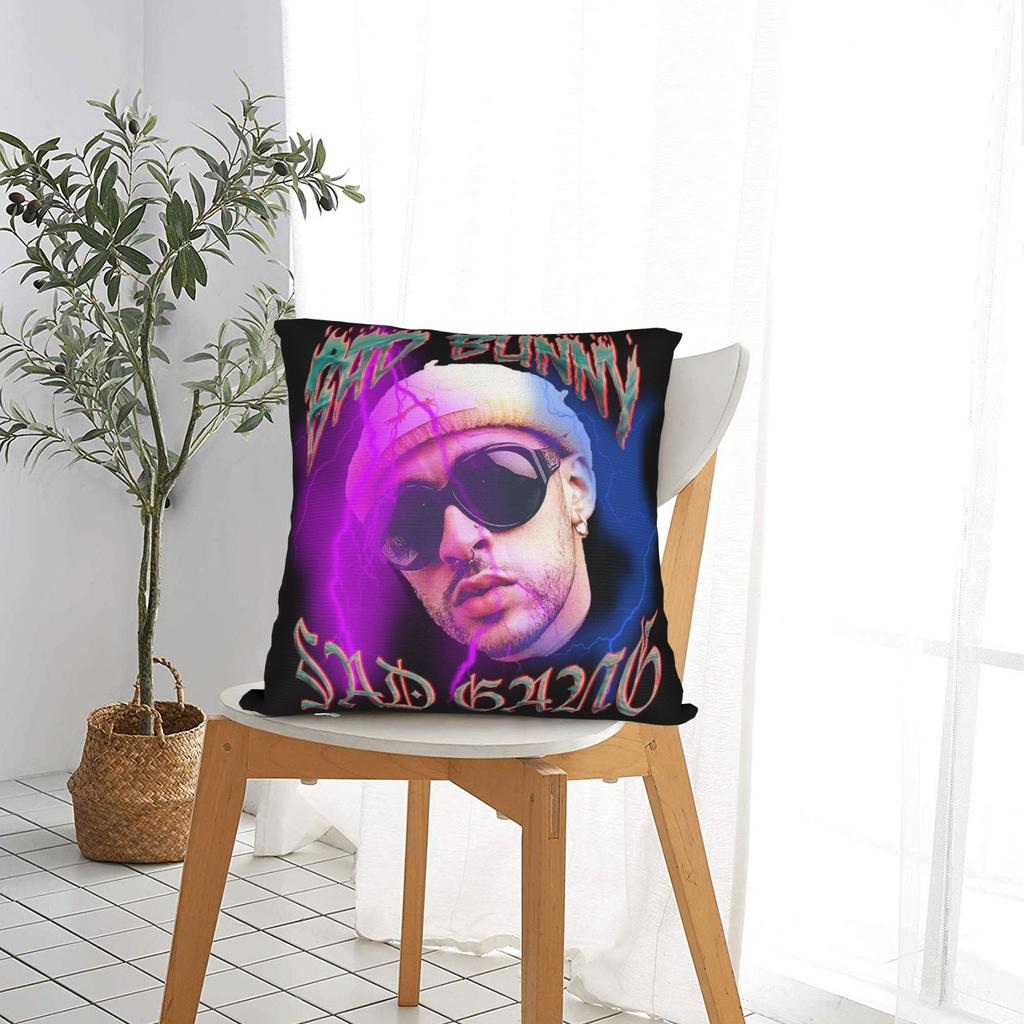 Bad Album Graphic Square Pillow Case Bunny Cushion Covers Novelty Zippered Decor Pillowcase for Sofa 18"