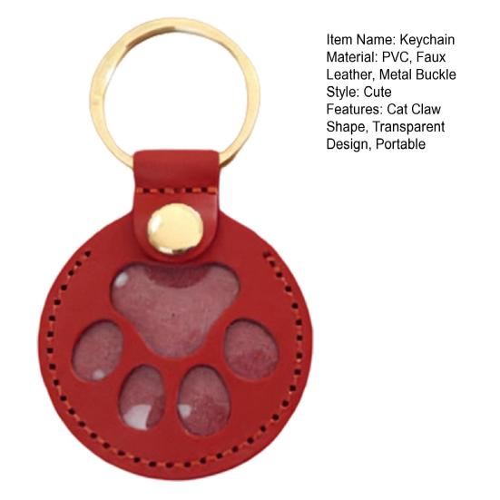 Paw Shaped Keychain Faux Leather Dog Hair Storage Keychain Transparent Pet Hair Souvenir Refillable Keyring Memorial Gift