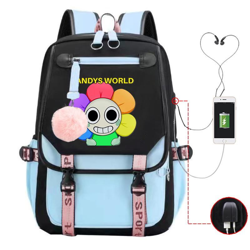 New 2025 Cartoon Game Printing Primary School Bag Large Capacity Contrasting Color Neutral USB Backpack