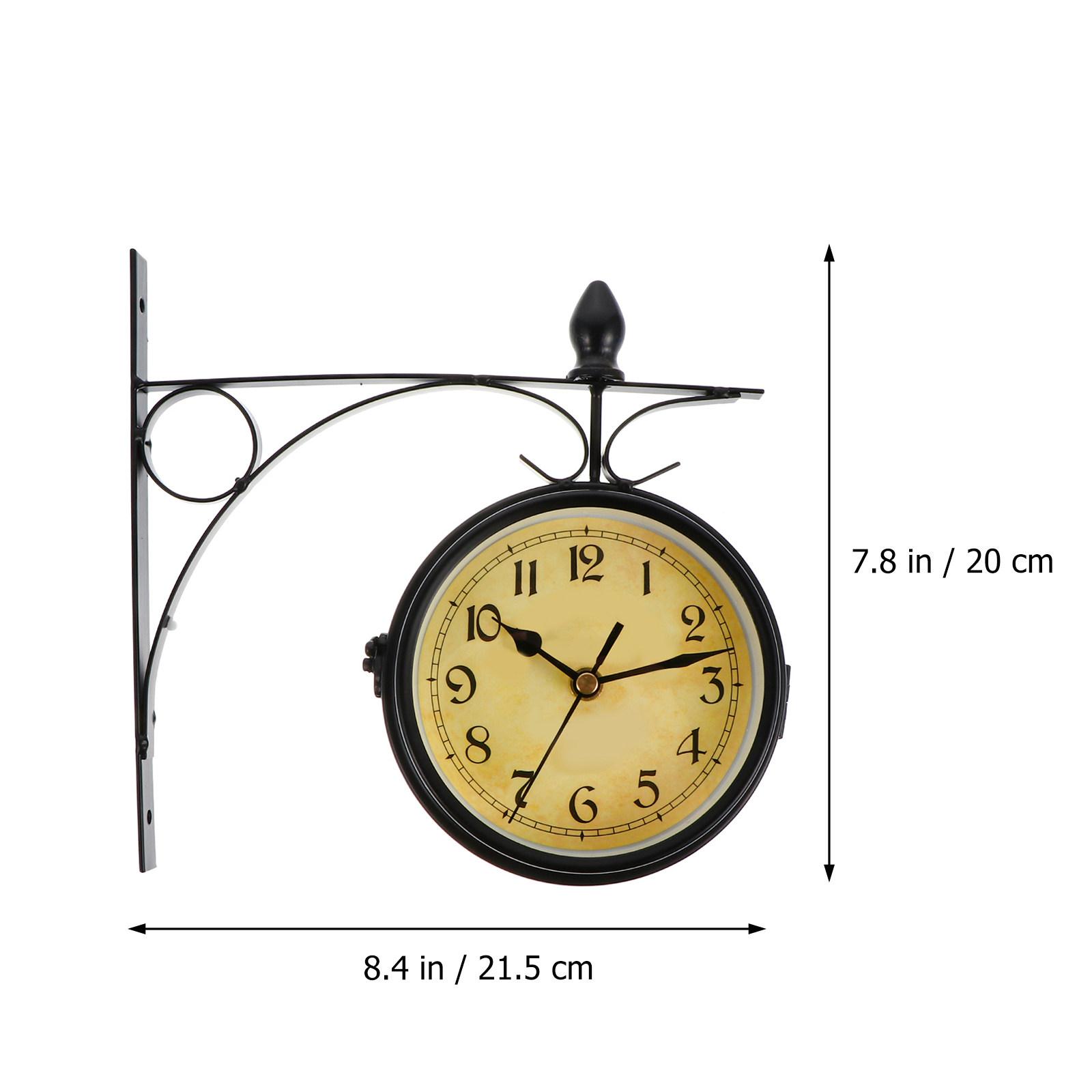 

Wrought Iron Round Wall Hanging Double Sided Faces Retro Station Clock Chandelier Wall Hanging Clock Home Garden Decoration