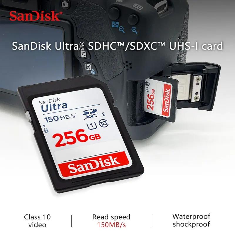 SanDisk 128GB Ultra SD-kort SDHC UHS-I-kort og SDXC Minnekort 32GB 64GB 256GB 512GB Originalt SD-kort for Kamera Opptil 120-150Mb/s Flash-kort