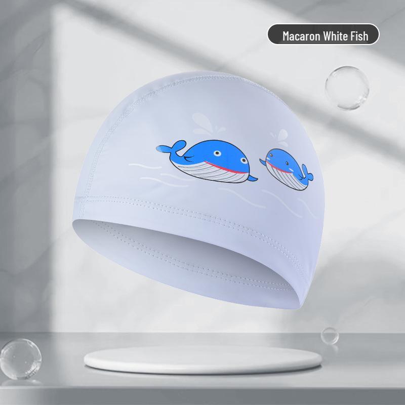 Kids' Cartoon Swim Cap with Waterproof Ear Protection & High Elasticity - Comfortable PU Cap for Boys & Girls, Customizable Logo Available.