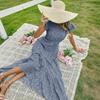 Abito da donna con scollo a V, vita alta, stampa floreale, multistrato, manica corta, casual, maxi, per l'uso quotidiano