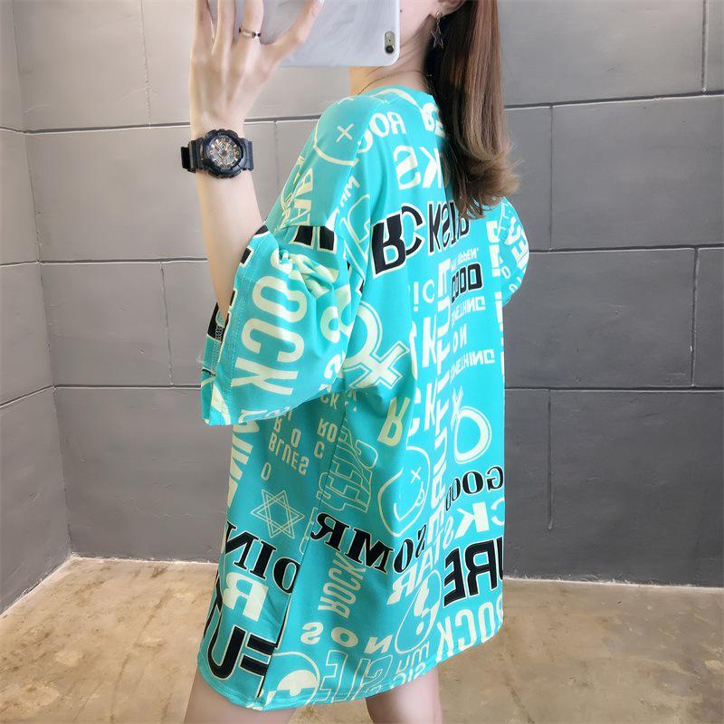 2024 Summer Women's Loose Fit Korean-Style Trendy Half-Sleeve Medium-Length T-Shirts
