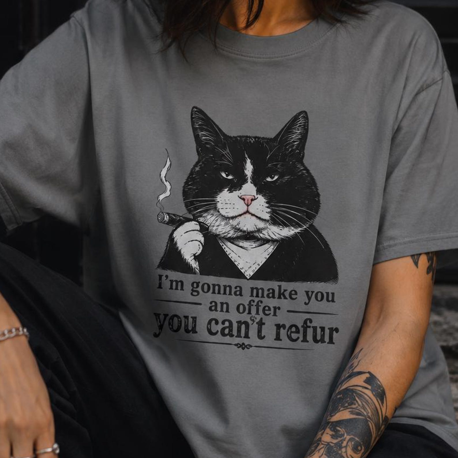 An Offer You Can t Refur T-Shirt | Funny Mafia Cat Shirt, Catfather Parody Tee L