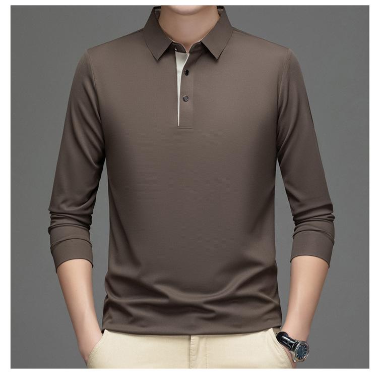 Men's Spring Long Sleeve Polo Shirt Solid Color Golf Shirts Fashion Business Casual Male Tops Tees