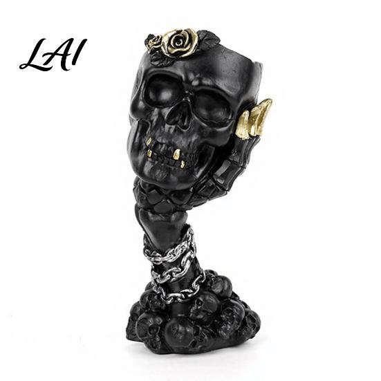Skull And Rose Sculpture Hear No Evil Speak See Evil Vase Resin Ornament with Dark Themed Home Decor Decor Halloween Gothic Skeleton Display