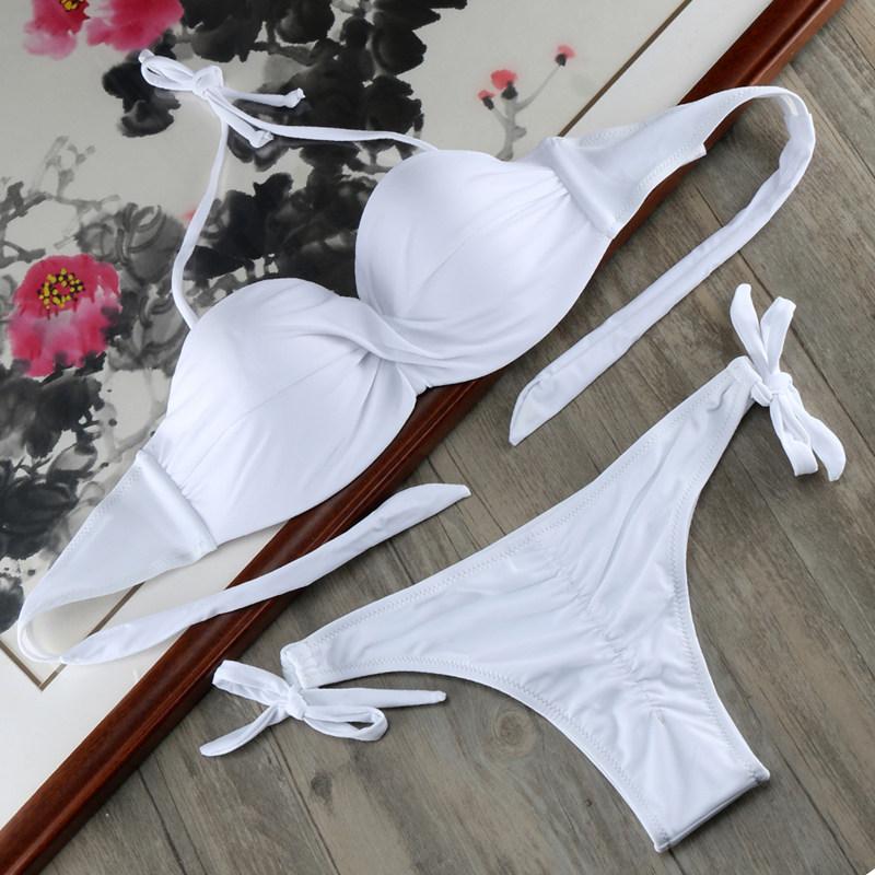 Bikini Rüschen Po Bikinis Set Pad Push Up Bikini S bis XXL Bademode Damen Bandage Badeanzug Badeanzug Schwimmanzug für Damen M black