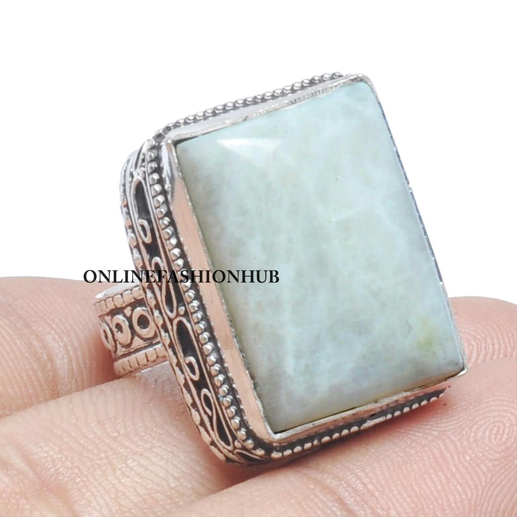 Vintage Rainbow Moonstone Gemstone 925 Sterling Silver Plated Ring VRI-R54