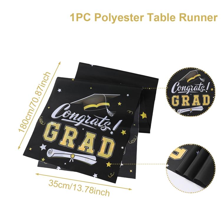 Graduation Table Runner Graduation Decorations 2026 Black Gold Polyester Graduation Table Cloth Prom Grad Party Table Decoration