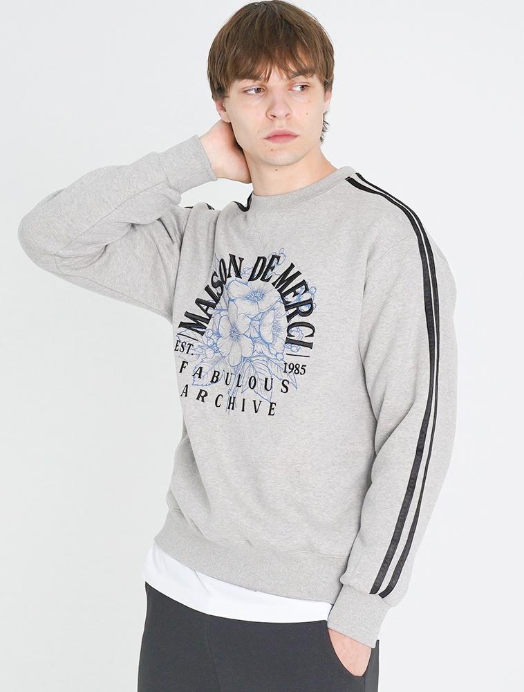 LA MAISON STUDIO [Fleece-Lined] Unisex Flower Arch Line Shoulder Heavy Terry Sweatshirt Melange Grey (Fce4Ts652K)