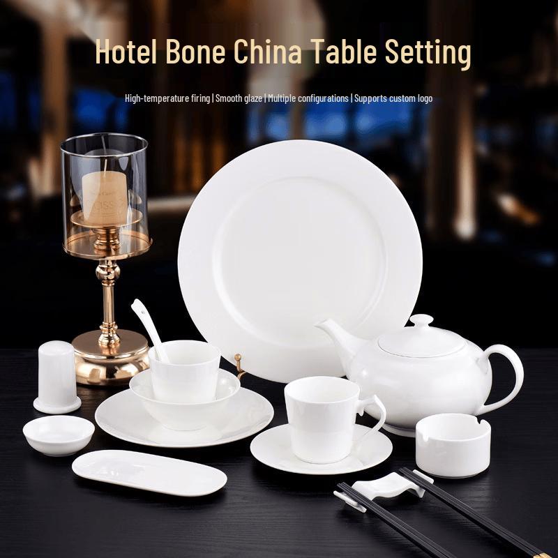 Erheshen Pure White Bone China 5-Piece Tableware Set