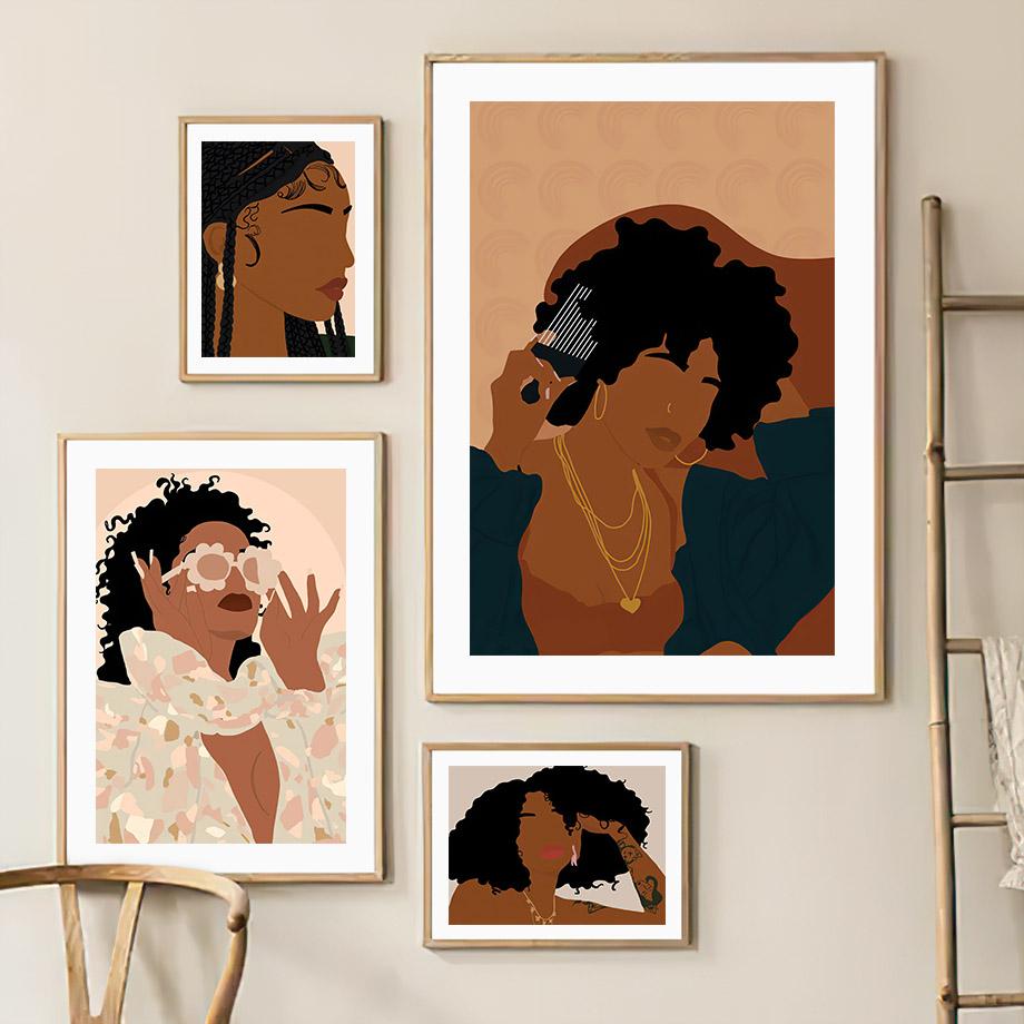 Glasses Flower Fashion Pop Black Girl Wall Art Canvas Painting Posters And Prints Wall Pictures For Living Room Home Decoration