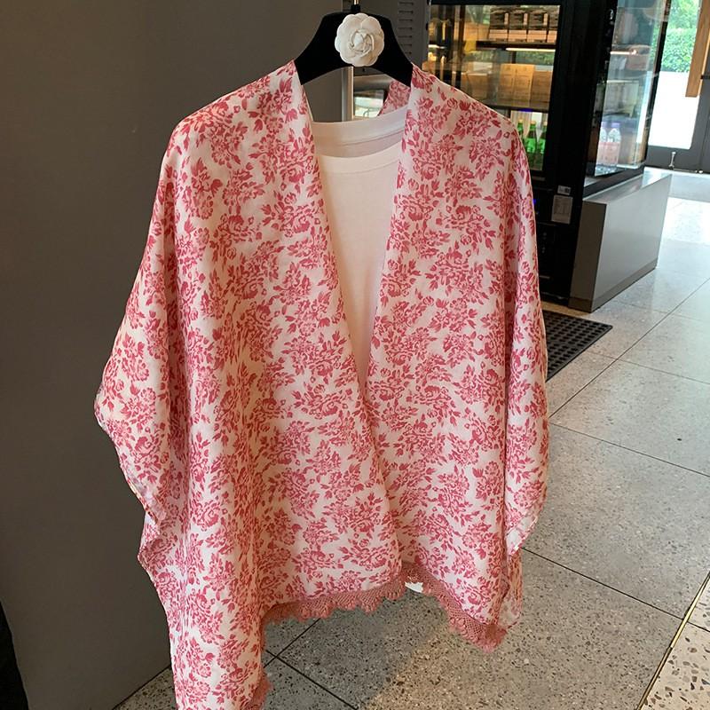Korean Style Floral Print Scarf Women 180x90cm Lightweight Cotton Linen Shawl Fashion Accessory