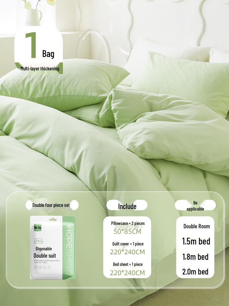 100% Baumwolle Dickes Einweg-Bettwäsche-Set: Bettlaken, Bettbezug & Kissenbezug - Tragbar, Schmutzabweisend für Hotel & Reise