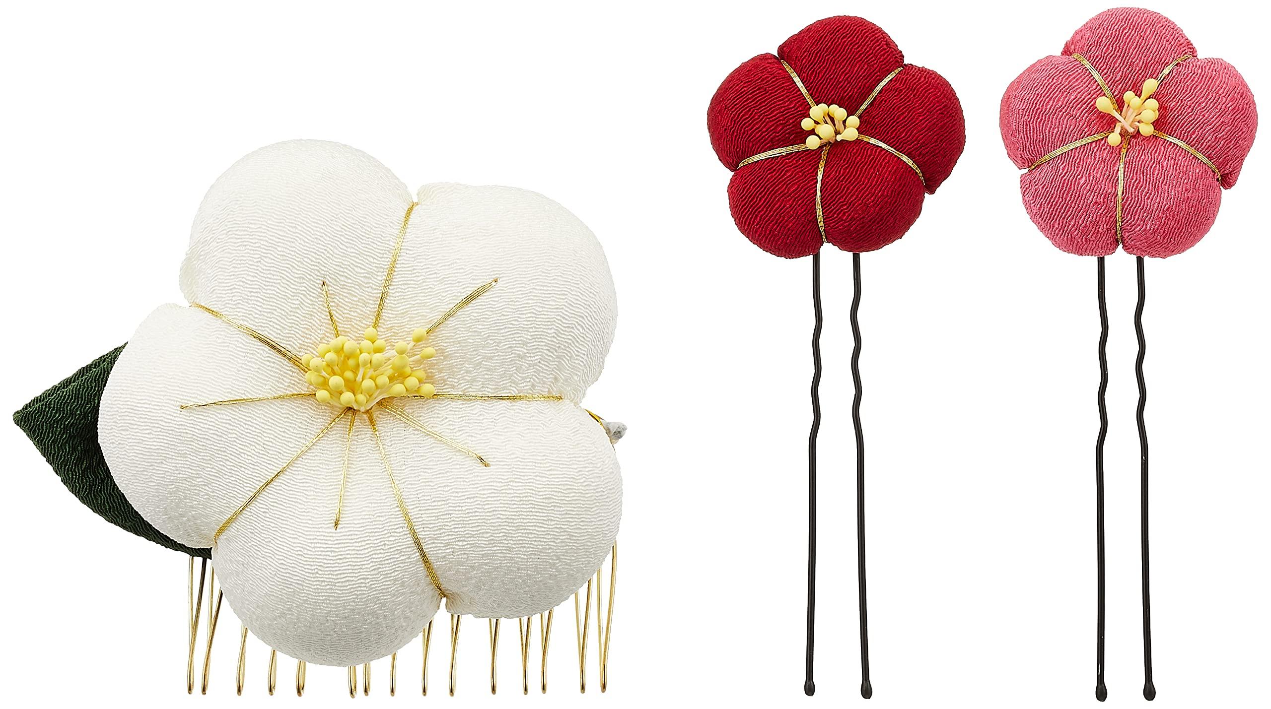 

Uni Seni Futago Chirimen Japanese Pattern Plum Corsage Set (1028-2) [White] белый