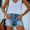 Sommer perforierte gekräuselte elastische Denim-Shorts mit hoher Taille Damenmode Damenbekleidung