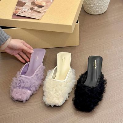 Scarpe Vintage con Piume per Donna Sandali Donna Pantofole Peluche con Tacco Designer Facili da Indossare Vip Prezzo Basso Antiscivolo Non 39