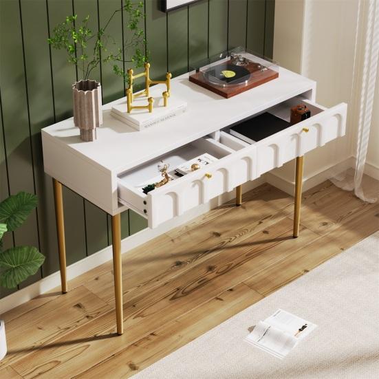 Metal Legs Dressing Table with Drawers Large Capacity Ergonomic Handle Easy To Assemble Home Makeup Vanity Table Bedroom Furniture
