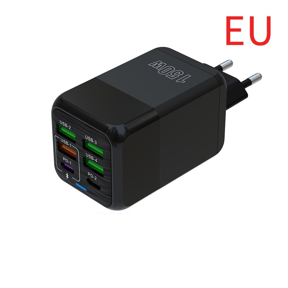 150W 6 Ports USB Charger PD Fast Charging Charger Wall Adapter EU Plug Charger Quick Charge 3.0 Multi Ports Power Adapter