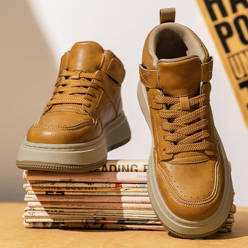 Fashion Platform Men's Outdoor Shoes High Top Retro Leahter Shoes Comfort Anti Slip Male Ankle Boots Versatile Motocross Boots