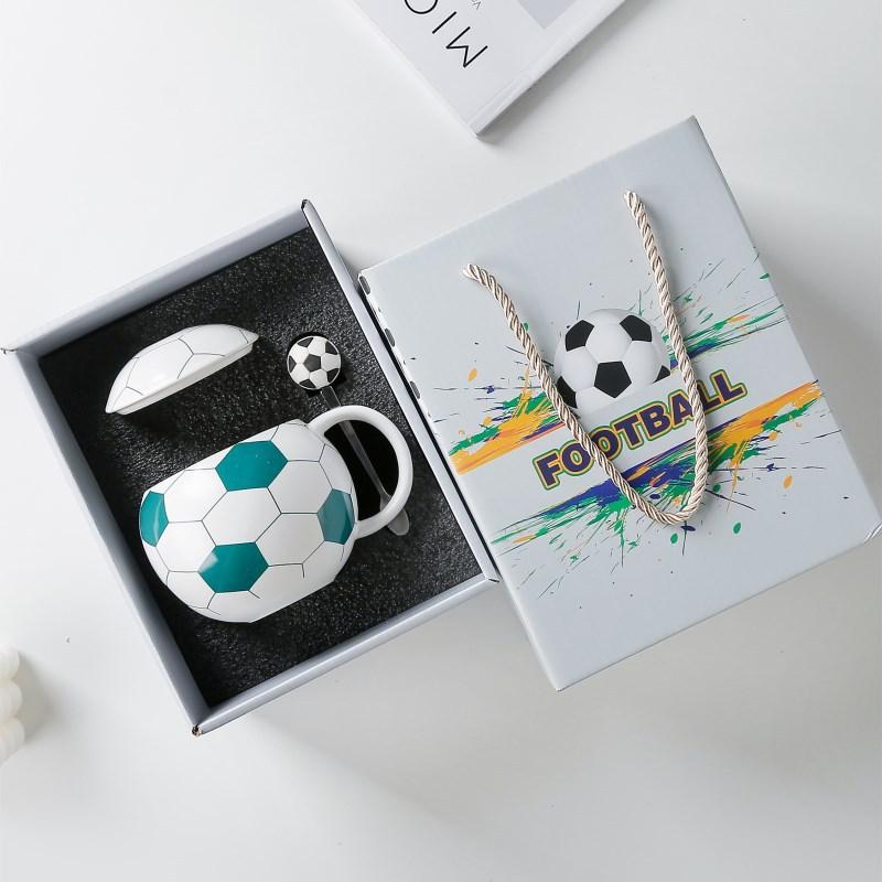 World Football Ceramic Cup with Lid, Sports Souvenir Planet Mug, Coffee Water Cups, Handheld Gift