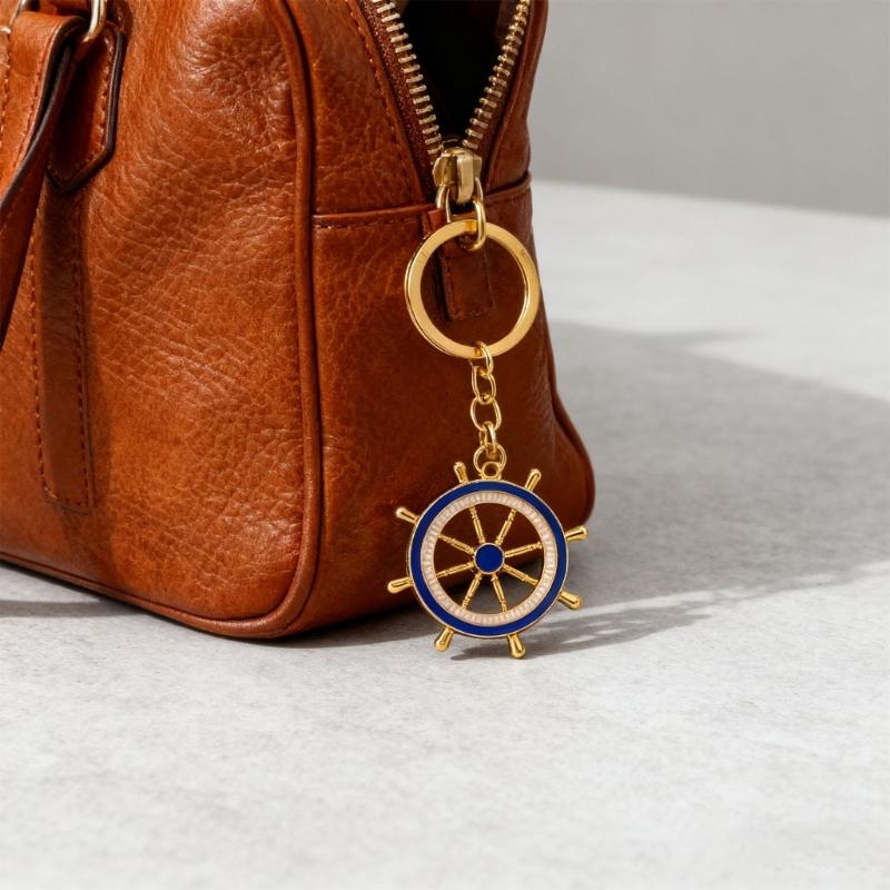 Practical Everyday Use Keychain Decors Featuring Marine Anchors And Helm In Zinc Alloy Blue White Color Scheme