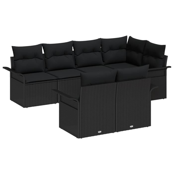 Ensemble de Canapé 7 pièces avec Coussins Noir Rattan Synthétique, Canapé 2 places avec Rangement &amp; Coussins Noir Rattan 3354072