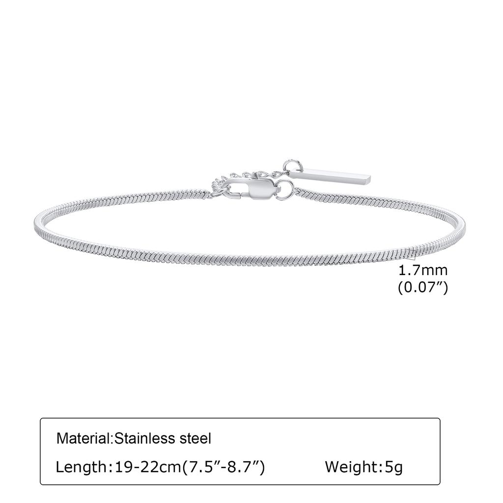 Trendy Square Snake Chain Bracelets Stackable For Women Lady, Stainless Steel Links Wristband Bracelet Adjustable Unisex Jewelry