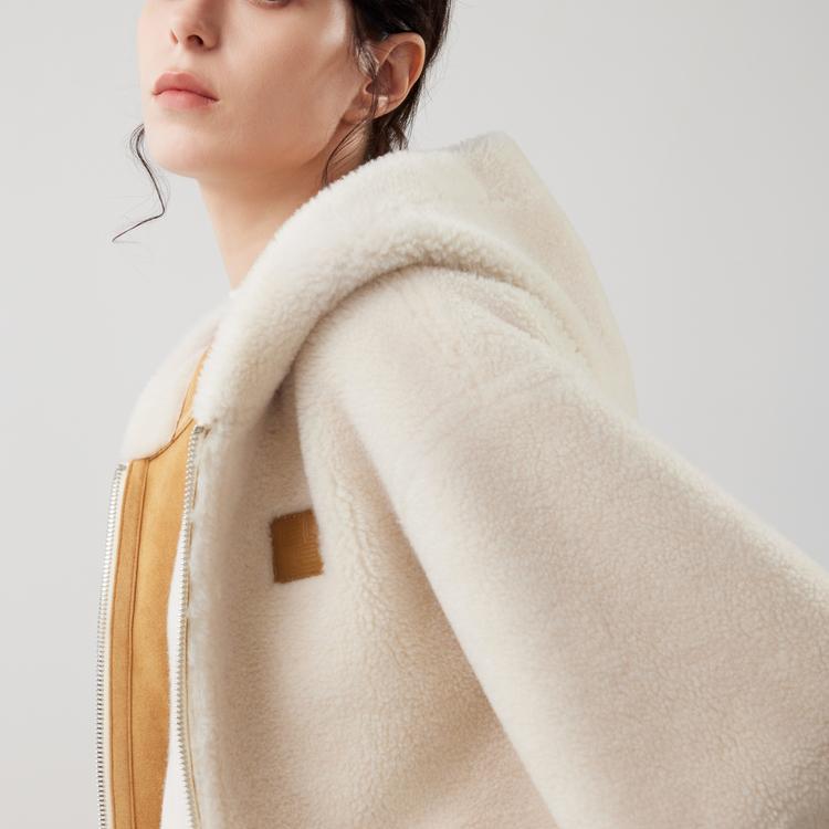 ELLE French Fashion Design Reversible Drop Shoulder Zipper Casual Loose Versatile Long Sleeve Lamb Wool Plush Coat Women outerwear EF53019