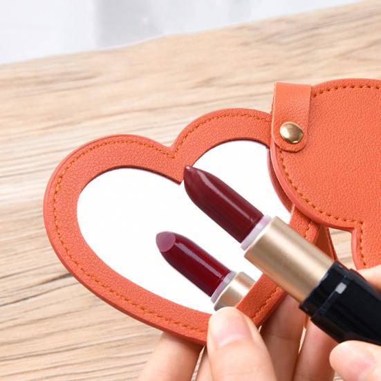 Love Heart Shape Makeup Mirror Waterproof Faux Leather Vanity Mirror Keychain Portable Travel Women Handheld Cosmetic Mirror Bag Pendant