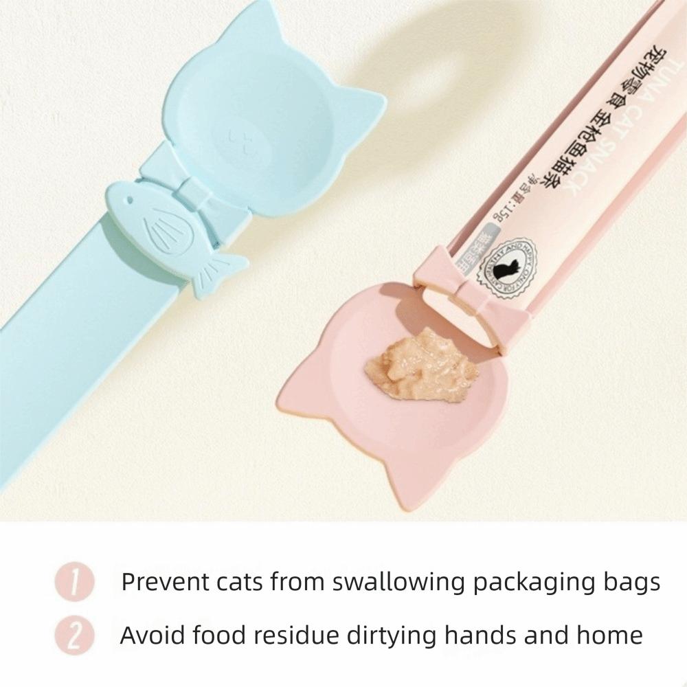 Portable Long Handle Cat Strip Feeder Spoon Durable Bite Resistant Lick Able Feeder Cartoon Pet Treat Spoon Household