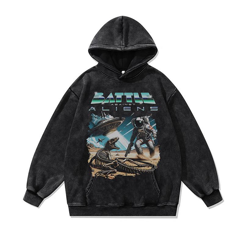 High Street Trendy Brand Washed Hooded Sweater 420G Heavy Cotton Vintage Printed Hoodie For Men And Women