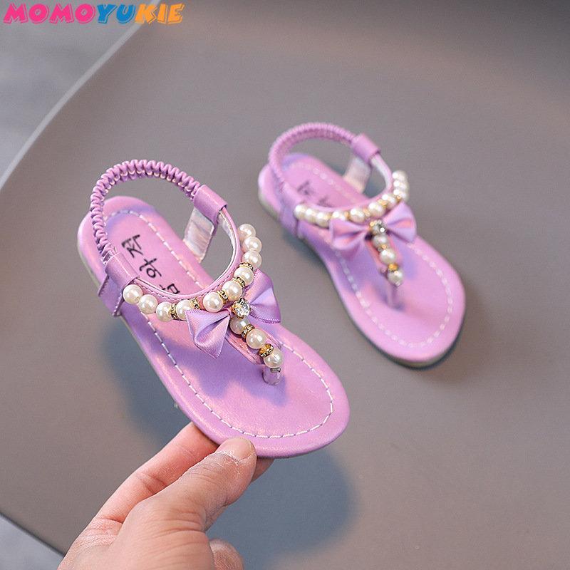 Summer Girls  Bead Flats Fling Princess  Baby Dance  Kids Sandals Children Wedding Shoes Pink