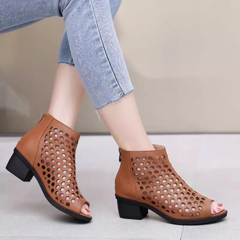 Fashion GKTINOO 2025 Summer Boots Women Sandals Genuine Leather High Heels Platform Hollow Peep Toe Female Ladies Shoes Zapatos De Mujer