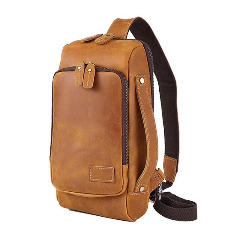 Retro Men s Chest Bag, Genuine Leather Chest Shoulder Bag, Top Layer Cowhide Crossbody Bag, Men s Chest Backpack, New Casual Bag