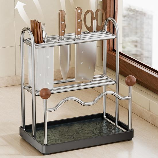 Kitchen Storage Rack And Utensil Drainer Tray Cutter Cutting Board Stand with Anti-Slip