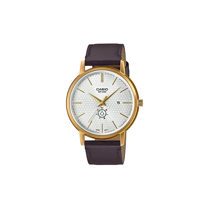 

Casio STANDARD series 50 meters waterproof quartz movement leather strap Japanese and Korean watch men s watch silver MTP-B125GL-7AV серебряный
