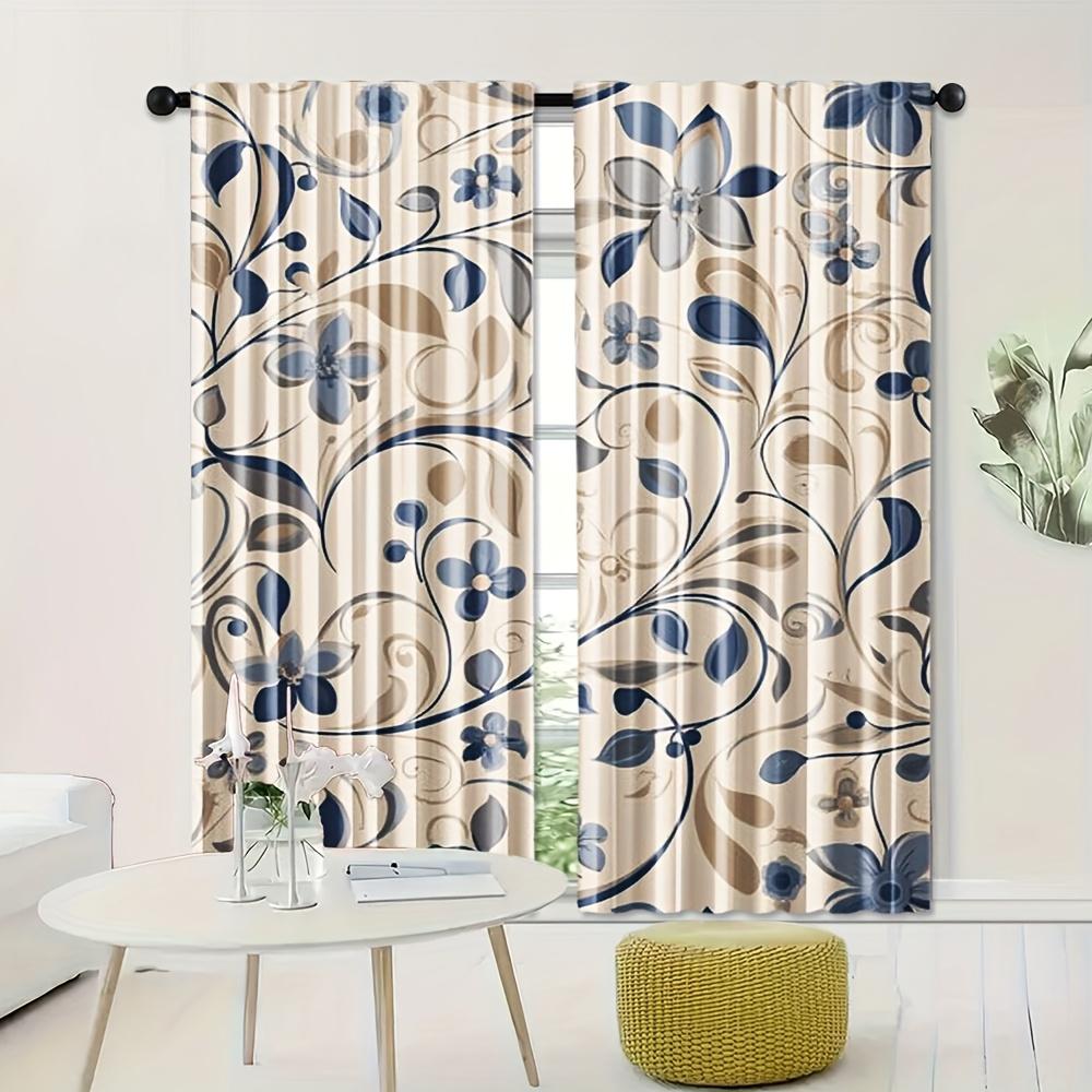Luxury Blue Floral Swirl Pattern Curtain Panels for Living Room Bedroom Home Decor Window Drapes Modern Abstract Print Filter Li