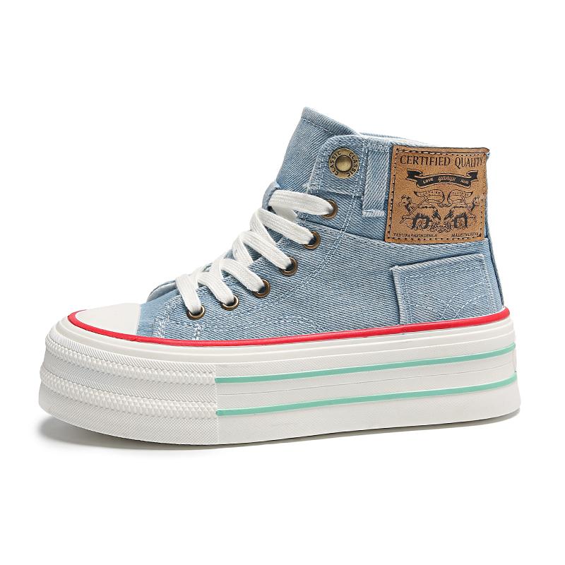 Jesienne Damskie Botki do Kostki 6cm Platforma Sneakersy Denim Buty Sportowe Skateboard Grube Damskie Casualowe Do Chodzenia Tenisówki 35-40