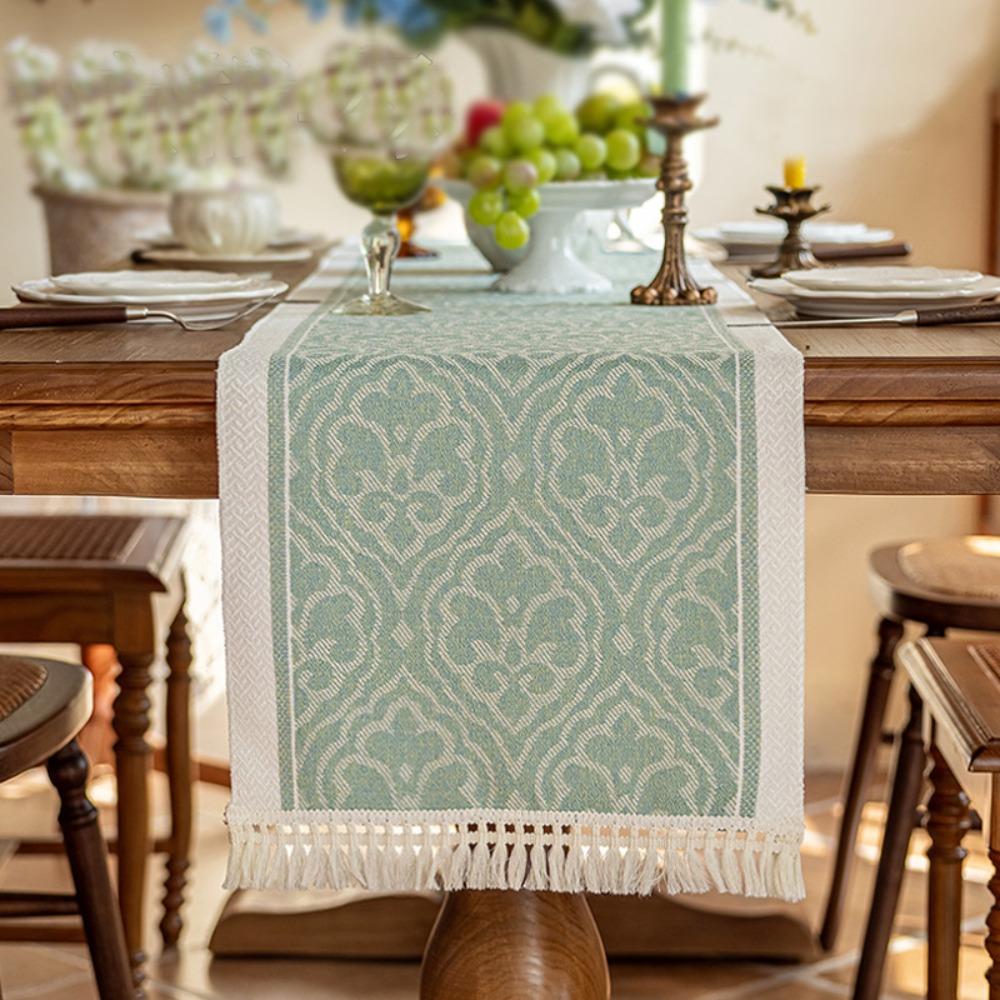 Jacquard Ethnic Style Table Runner with Tassel Tablecloth Table Flag Table Cover  Table Decor