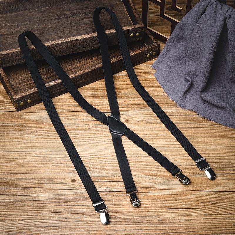 Retro British X-shaped Unisex Non-slip Four-clip Suspenders чёрный