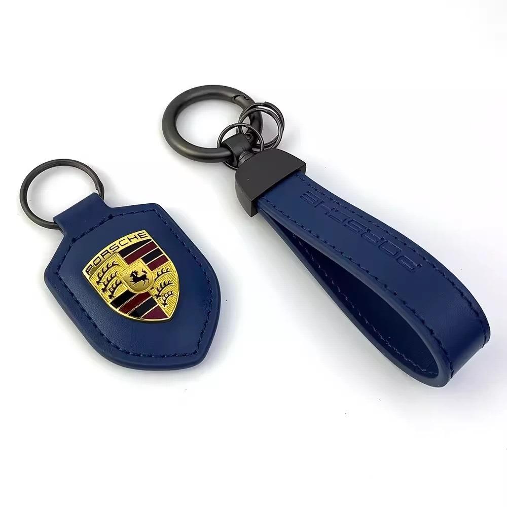 1/Set Shield Keychain Leather Key Ring Creative Pendant Gift Accessory For Porsche Panamera Macan Boxster Cayman Cayenne 911 718 fvbm70