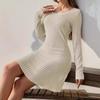 Women's New Fashion Solid Colour Waist Long Sleeve Dresses