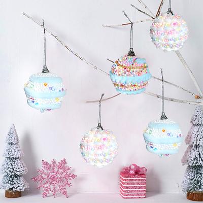 6PC/12PC Macaron Boules à Suspendre Maison Réutilisables Colorées Nouvel An Boules de Noël Pendentif Arbre de Noël 6cm