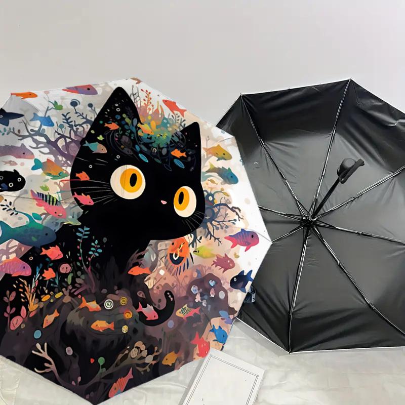 1PC cat fishAutomatic Open/Close Umbrella with Windproof, 8-Rib Sturdy Canopy, Durable Ribs, Fashionable Design, Outdoor Accessory, Fun Prin, Holiday