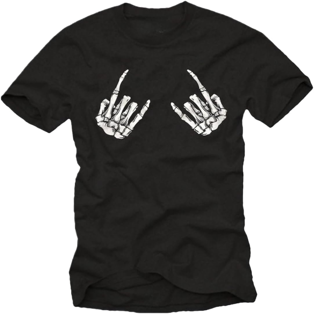 Men s Gothic Rock Skeleton Hand Graphic Tee, Black S