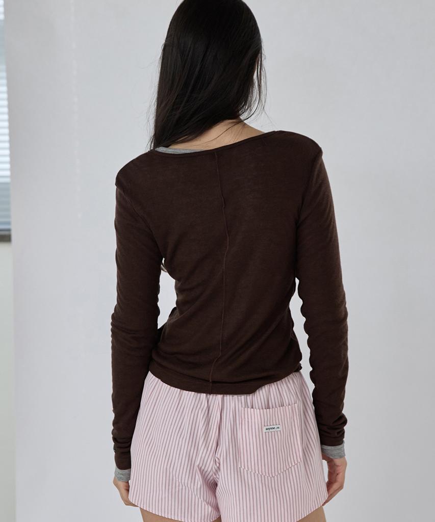 Lense Sheer Layered Long Sleeve Tee Brown