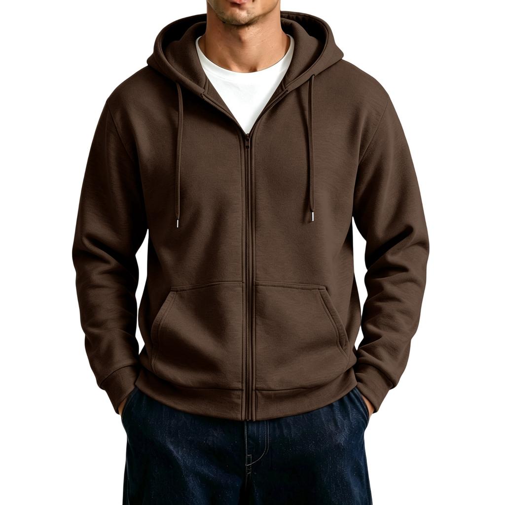 Men's Zip-Up Hoodie Jacket with Large Pockets Color Casual