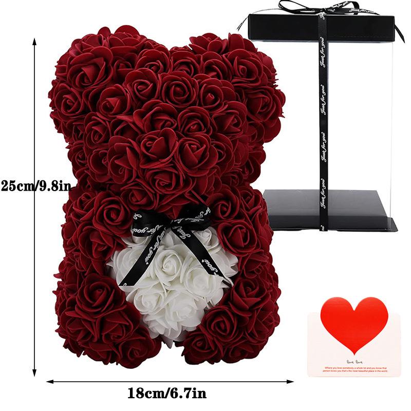 Preserved Rose Foam Bear 25cm - Valentine's Day Flower Gift Box Bouquet